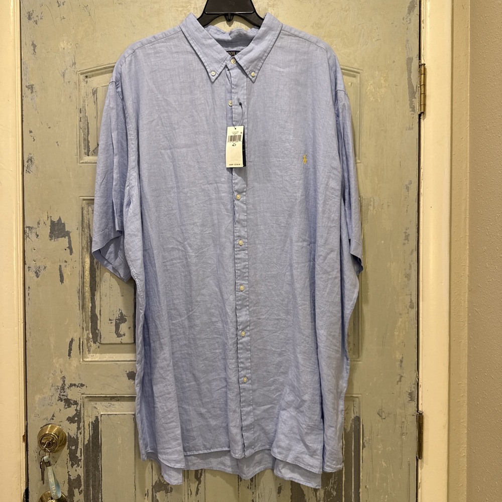 Polo Ralph Lauren Classic Fit 100% Linen Blue Mens S/S Shirt Big & Tall 4XLT NWT